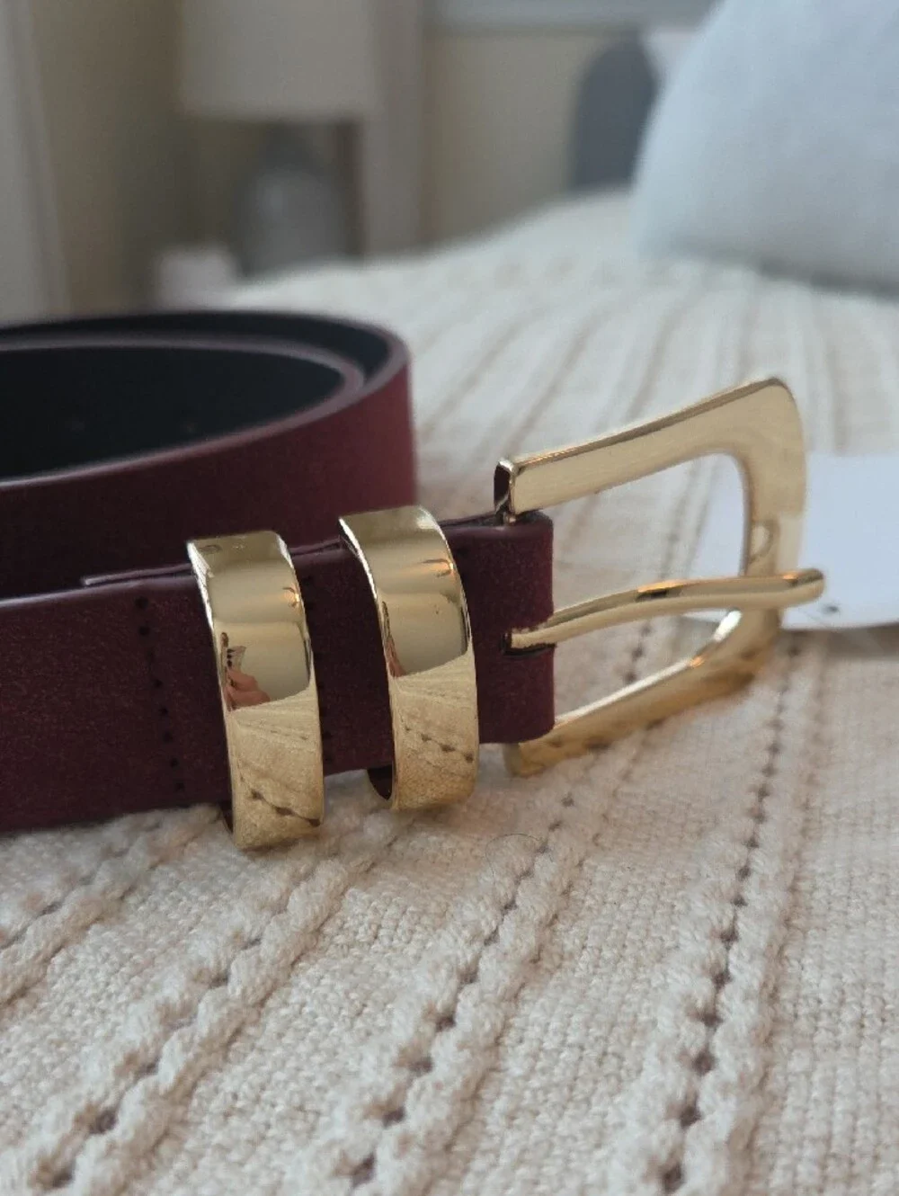 Nordstrom Oxblood Suede Leather Belt with Gold Buckle